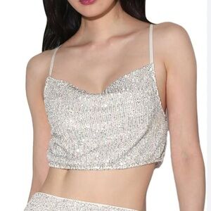NWT Walter Baker Cynthia top ice Silver Sequin Women's Crop Top